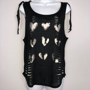 Upcycled American Eagle Tank Top Womens XS Black Silver Breaking Hearts Sliced